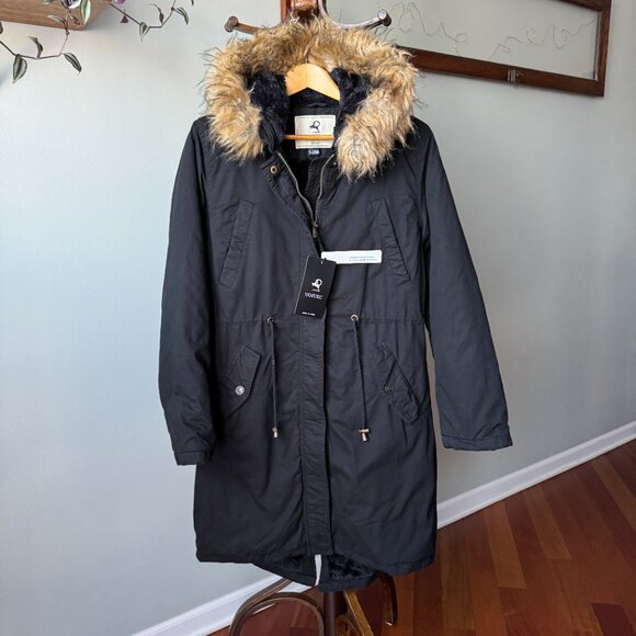 Long Winter Coat Fleeced Parka Faux Fur Hood NEW! - Picture 3 of 16